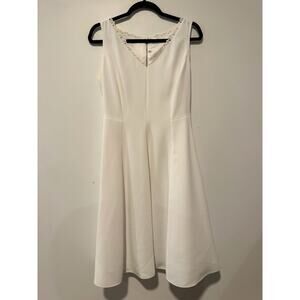 Elie Tahari White Sleeveless Fit Flare Dress Lace Trim 6‎ Cocktail Bride Wedding